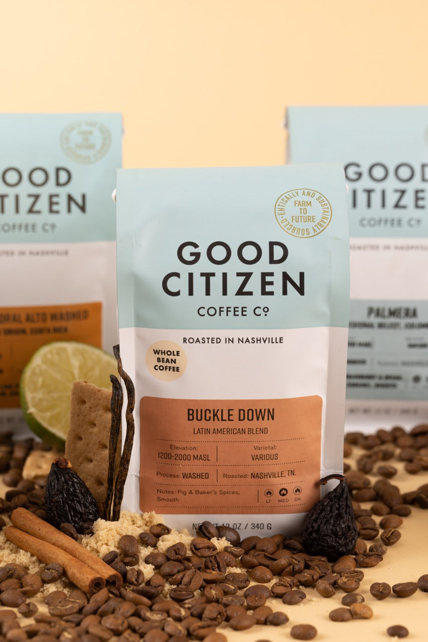 coffee bag with beans surrounding me