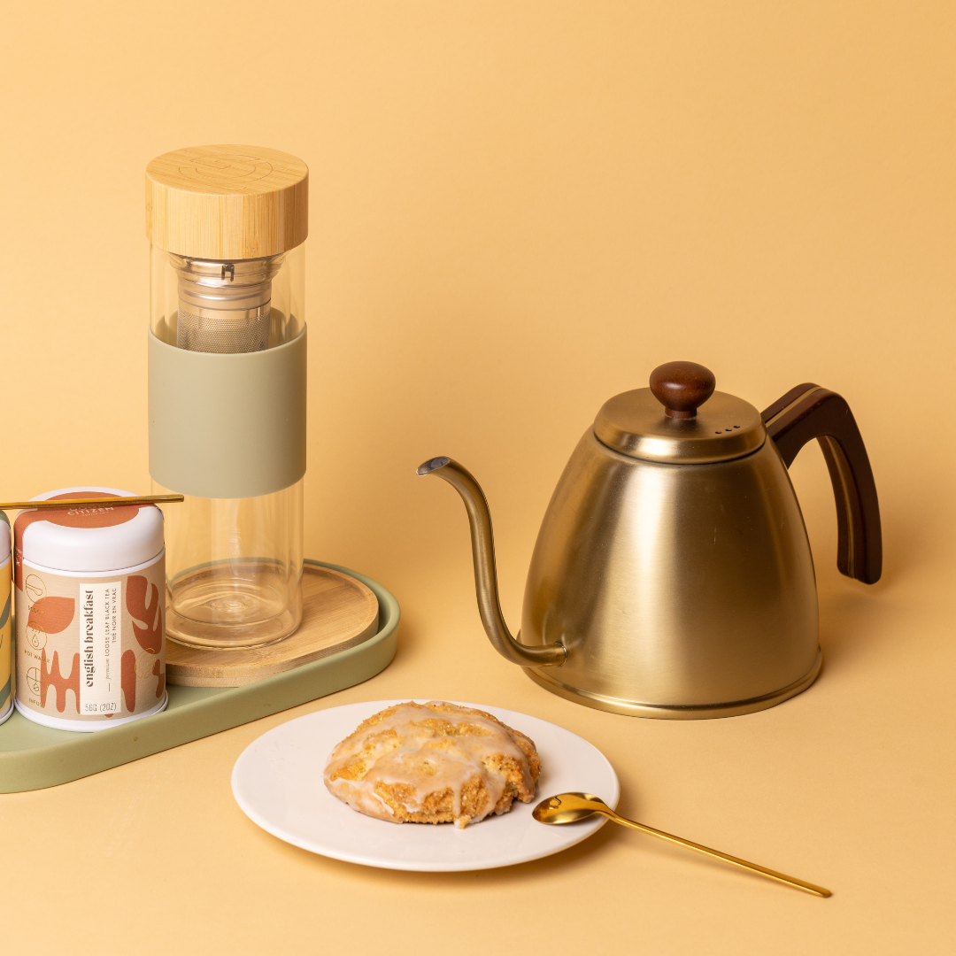 kettle with other coffee accessories