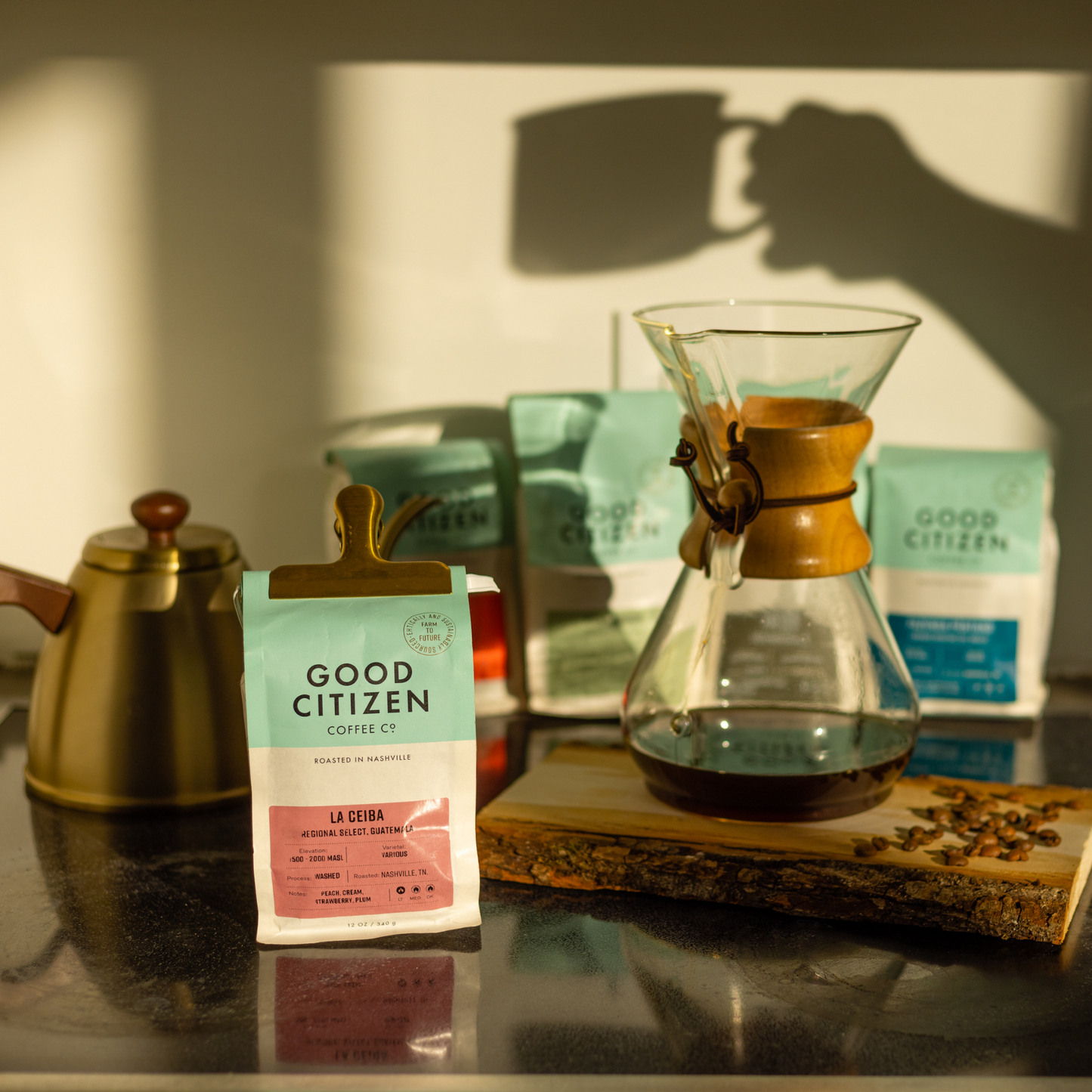 coffee bags with a pour over