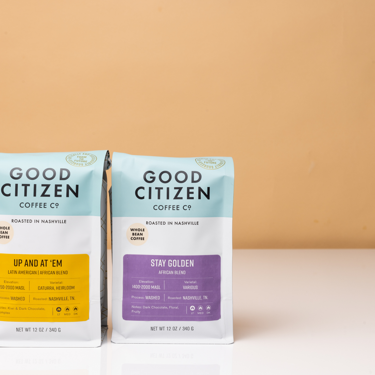 two bags of coffee next to each other