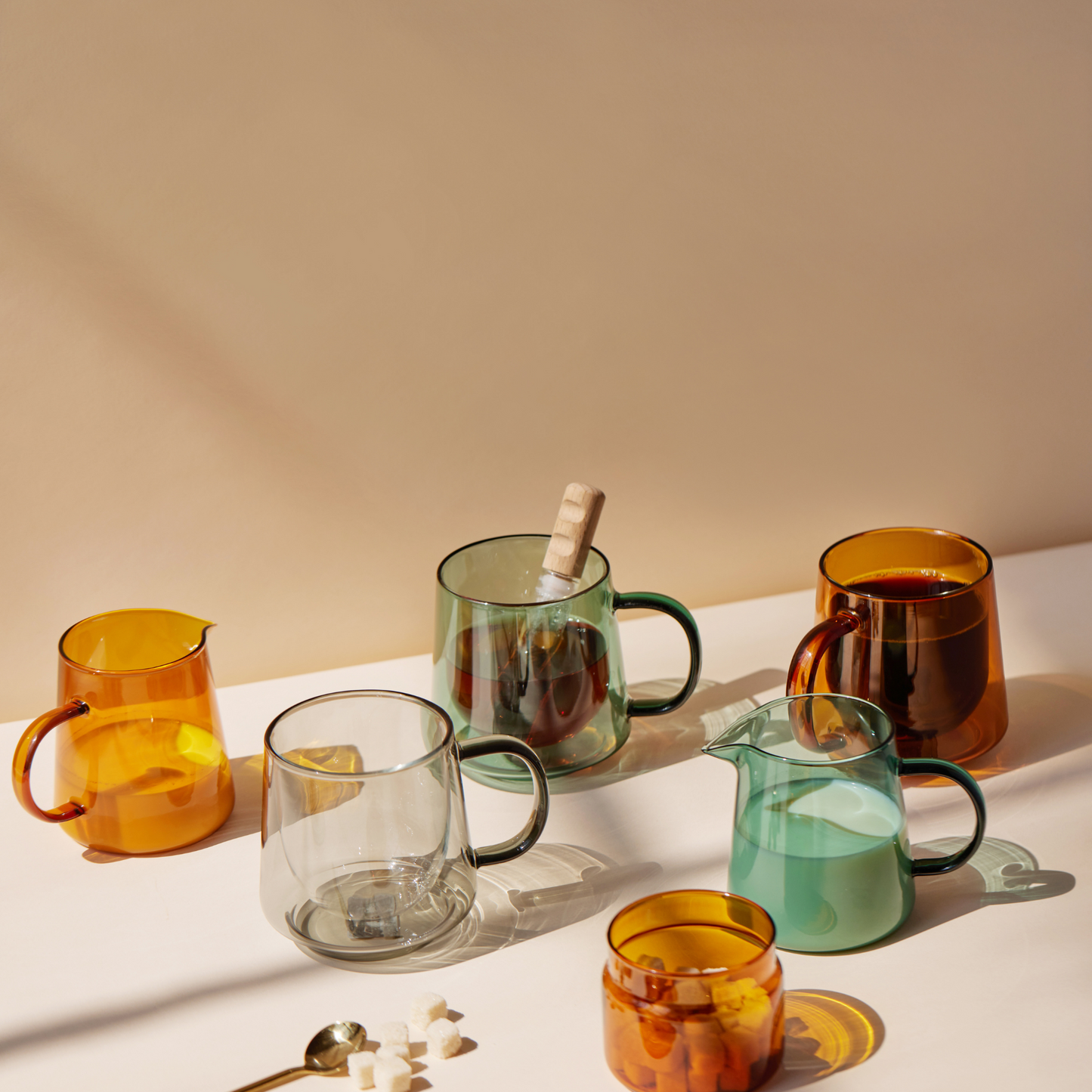 glass mugs all next to each other