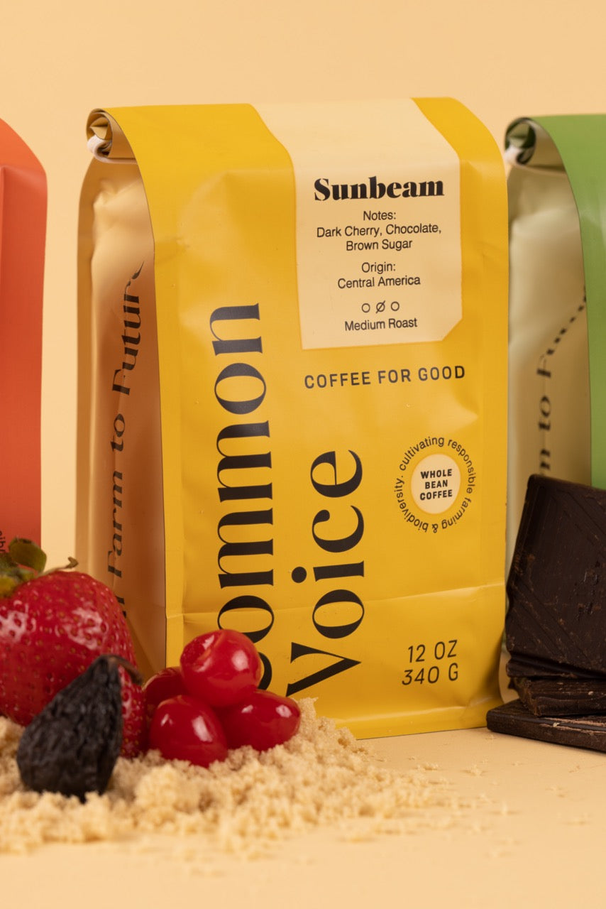 sunbeam coffee bag with food in front of it