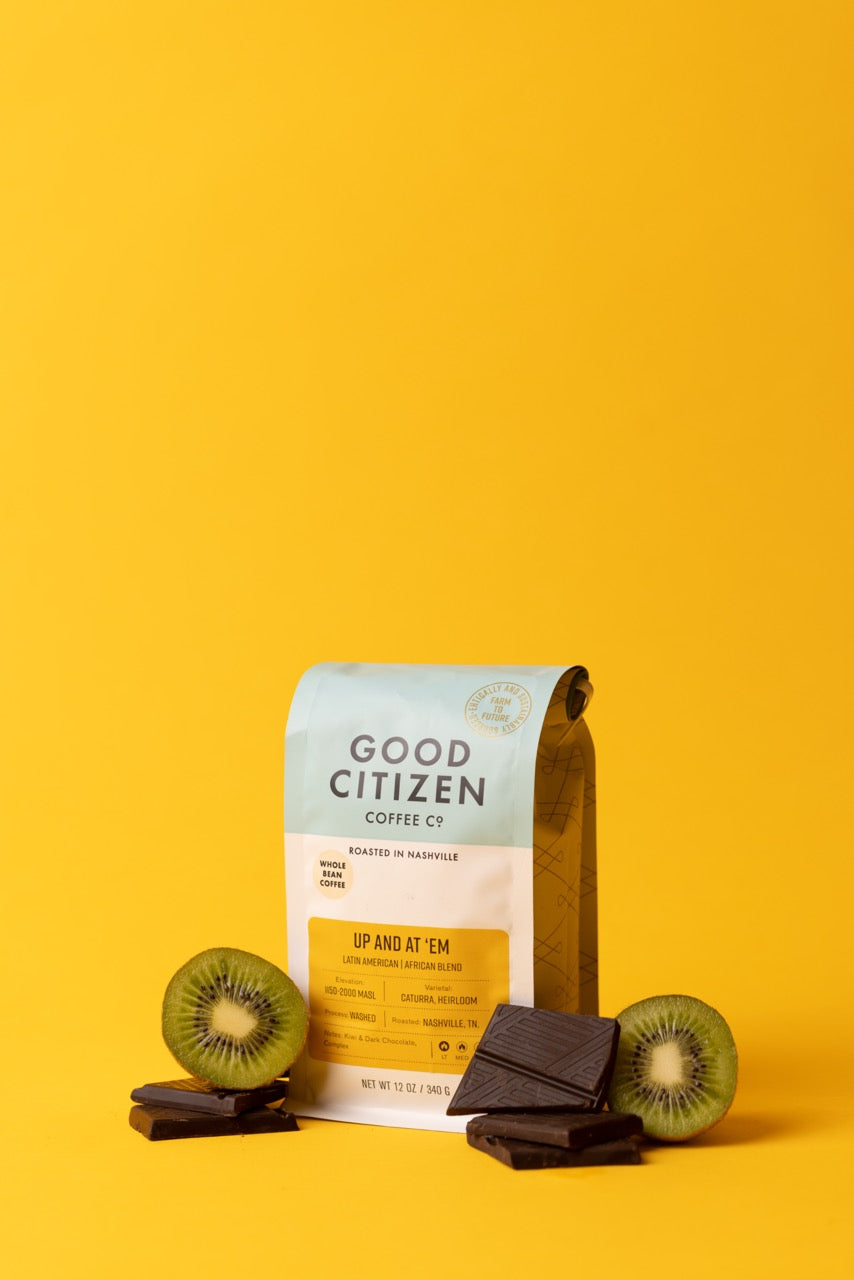 coffee bag with kiwi and chocolate