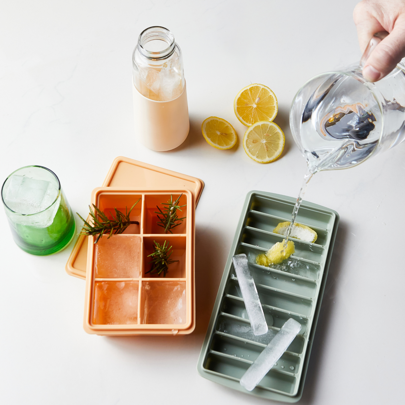 ice cube trays with water