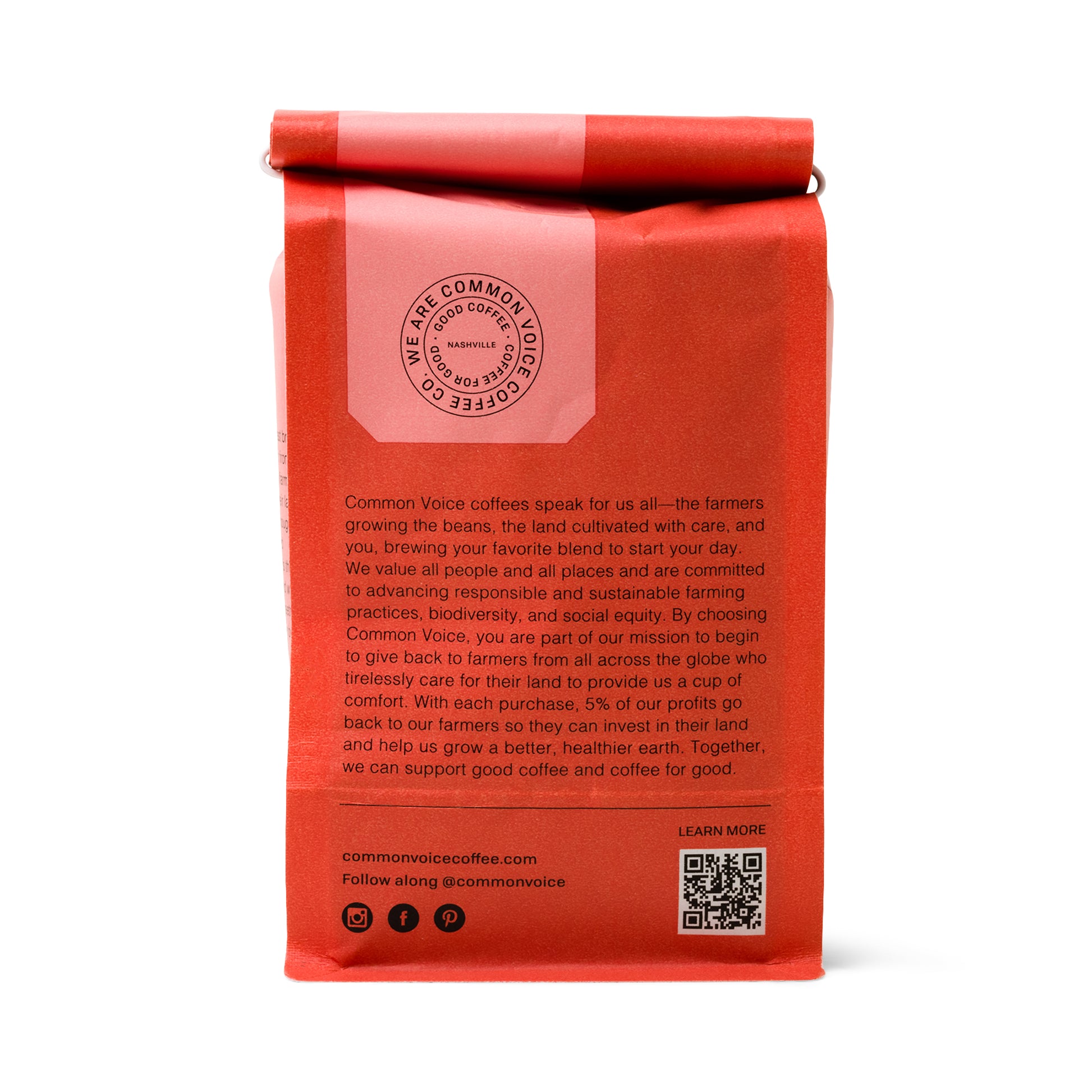 Compass Common Voice Coffee bag in a red color - back of bag