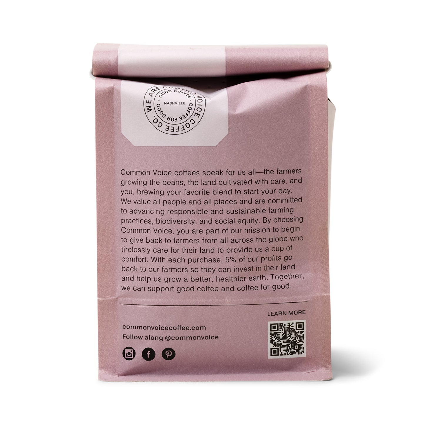 Perennial Common Voice Coffee bag in a pink color - Back of bag