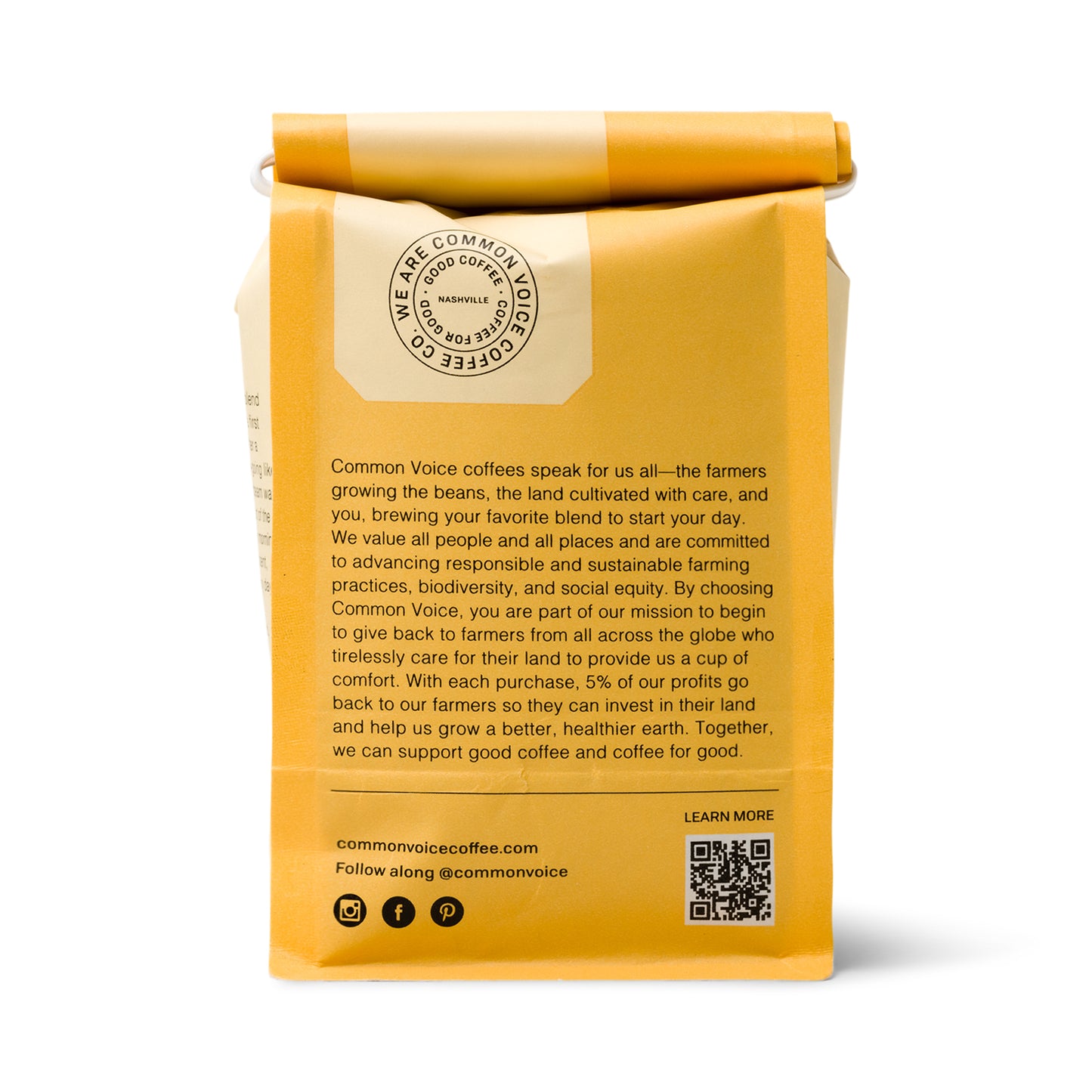 Sunbeam Common Voice Coffee bag in a yellow color - back of bag