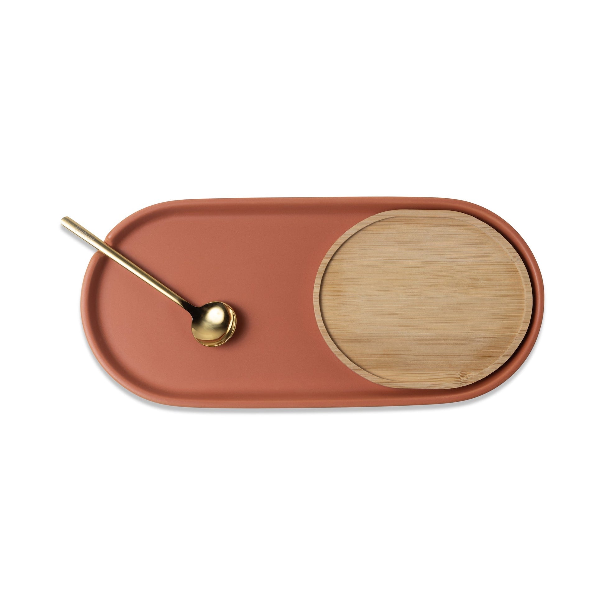 Nesting Tray - Warm ceramic tray with bamboo bowl holder and spoon